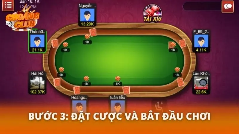 Giao diện bàn Liêng sau khi đã chia bài