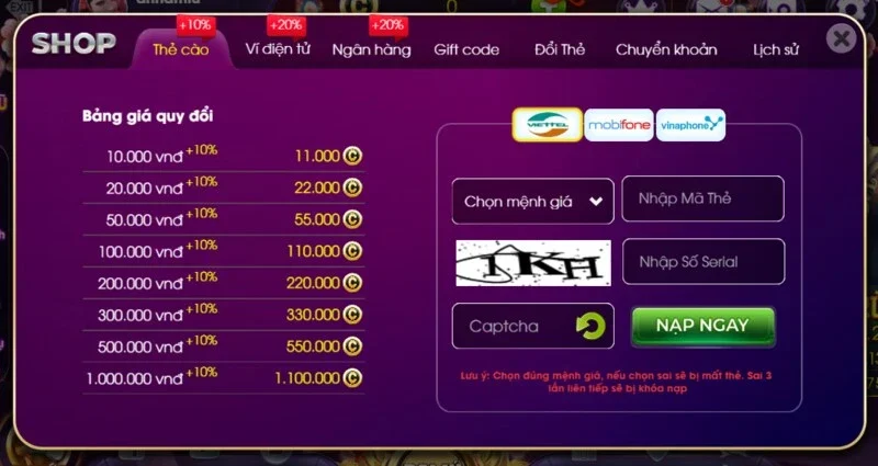 Nạp Tiền Choáng Club